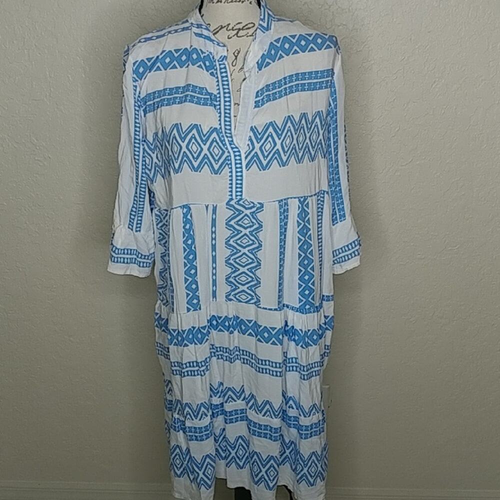 Made In Italy Blue and White Geometric Print Dress